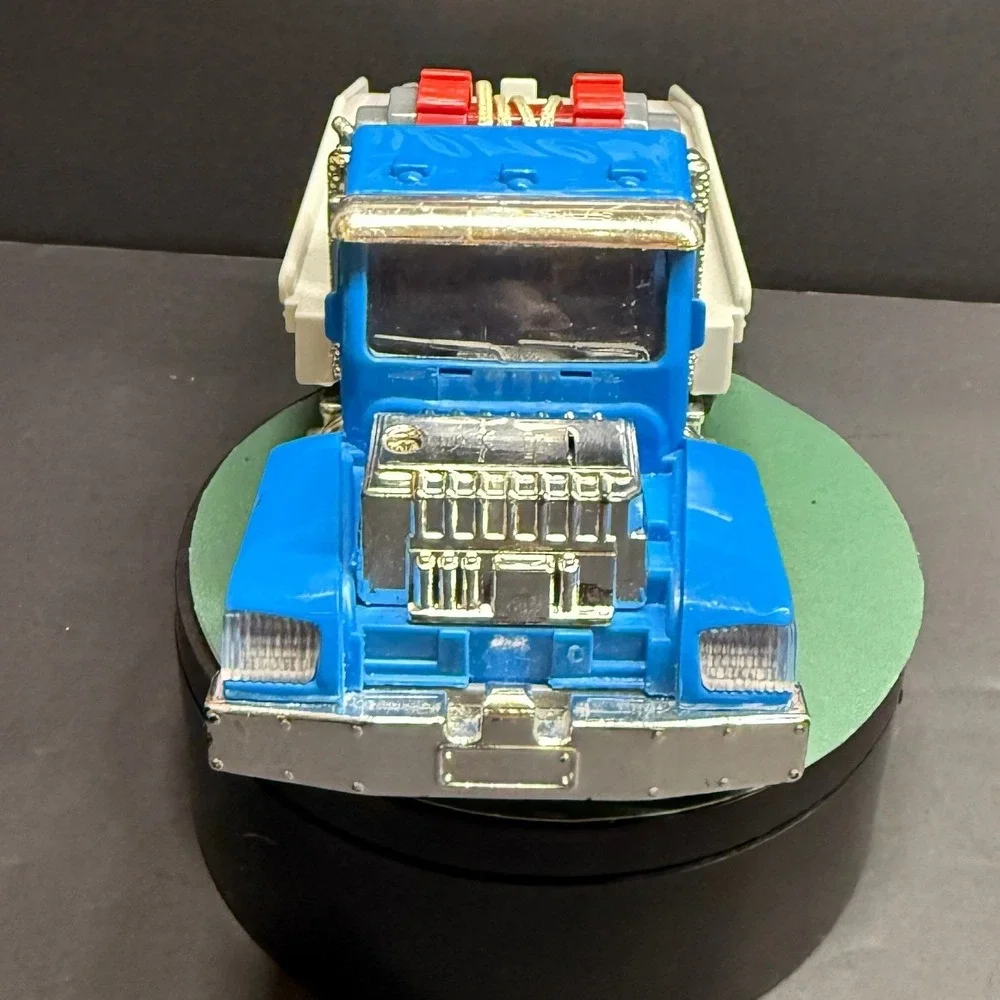 Vintage Blue Diecast Flatbed Tow Truck Wrecker Toy Chrome Accents 6-Wheel Semi